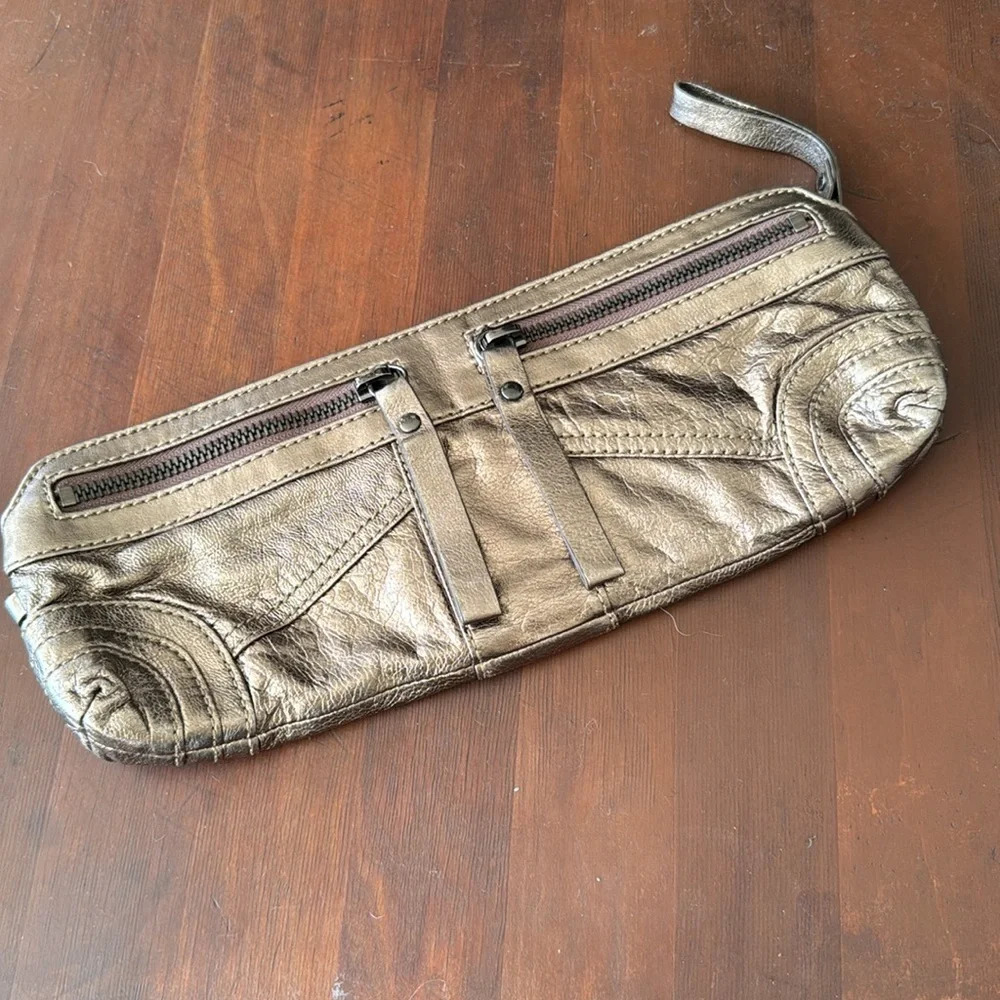 Andrew Marc metallic gunmetal clutch